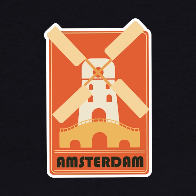 Retro Amsterdam Tourism Badge with Windmill by SLAG_Creative